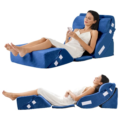 6PCS Orthopedic Bed Wedge Pillow Set, Adjustable Memory Foam Pillow Wedge for Post Surgery, Back, Neck and Leg Pain Relief & Heartburn, Anti Snoring, Acid Reflux, Sleeping | Machine Washable Cover - Grey