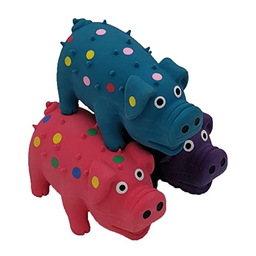 Hoiasem 6 Pack 4 Inch Mini Latex Dog Squeaky Toys Polka Dot Piglet Pig Dog Toy for Small Dogs - Red & Blue & Purple