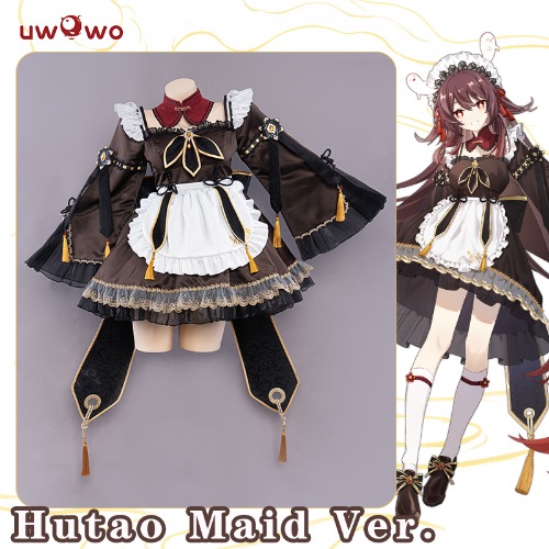 In Stock UWOWO Game Genshin Impact HuTao Cosplay Hu Tao Costume Halloween Maid Costume Christmas Outfit Dress Cosplay Role Play