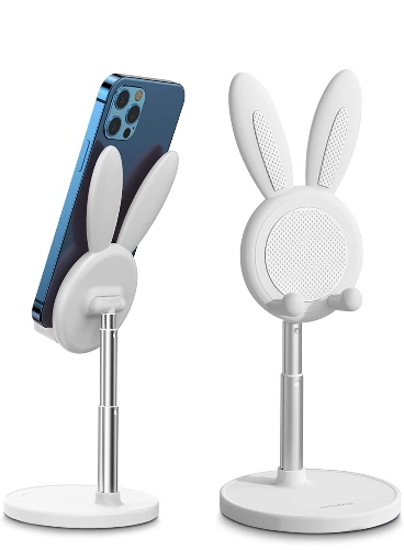 OATSBASF Soporte para teléfono con diseño de conejo, altura ajustable, soporte para teléfono celular para computadora, soporte grueso para teléfono, compatible con iPhone, Kindle, iPad, Switch, tabletas, todos los teléfonos (blanco) : Amazon.com.mx: Electrónicos