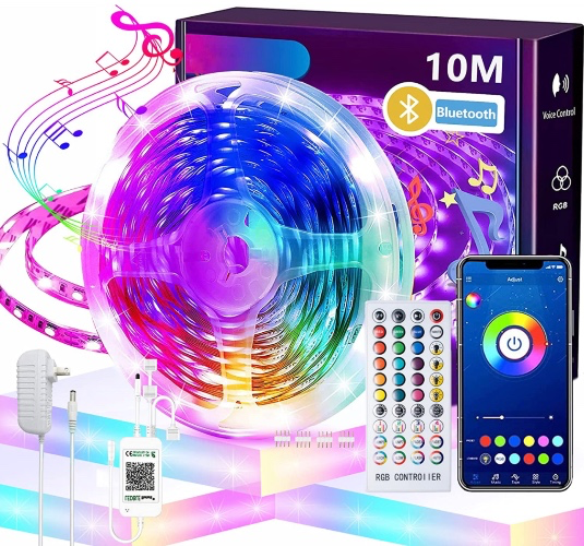 Tira LED de Bluetooth 10M ,Luces LED RGB 5050 Música de Tira,Con Control de APP +Control Remoto IR de 44 Teclas, Sincronización Musical, 16 Millones de Colores, Micrófono Integrado Sensiblepara, para TV, Fiesta, Hogar, DIY, Navideña y Halloween Decoración,Control Mediante APP para Android e iOS.(10 metros en un rollo) : Amazon.com.mx: Hogar y Cocina