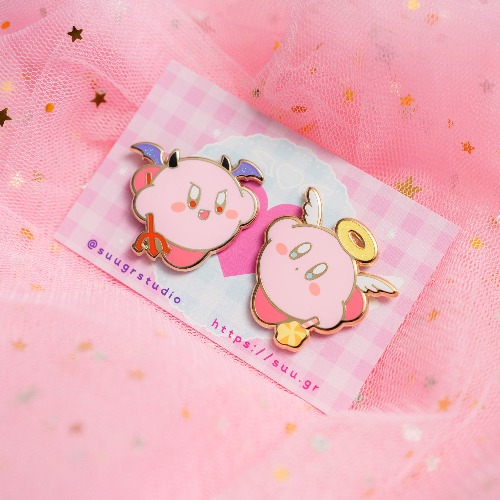 Devil and Angel Poyo Hard Enamel Pin, Halloween Collection - Set of Both / [A Grade] / Simple Rubber Back