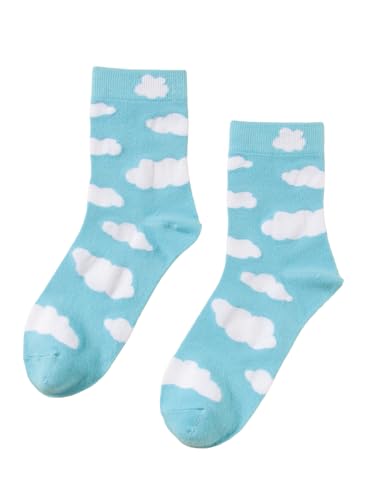 OYOANGLE Women's 1 Pair Cute Printed Crew Socks Funny Novelty Socks Comfort Breathable Sock - One Size - Blue White