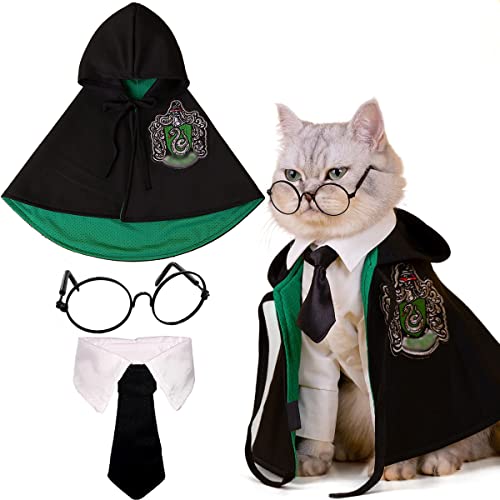 Cat Costumes with Glasses and Neckties Cosplay Costume Set Perfect for Party and Gifts for Cat Dog Lover (Green) - Green
