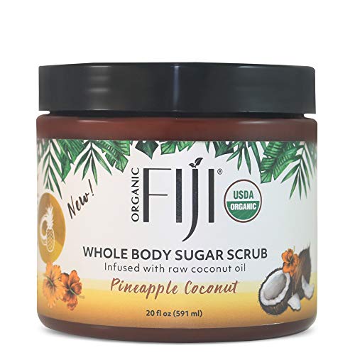 Organic Fiji Whole Body Scrub - Infused with Coconut Oil, Exfoliating Sugar Scrub for Smooth and Soft Skin, Exfoliates & Restores Skin's Natural Biosphere, Pineapple Coconut 20 oz - Pineapple Coconut - 20 Fl Oz (Pack of 1)