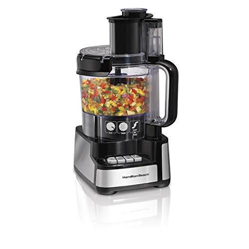 Hamilton Beach Stack & Snap Food Processor and Vegetable Chopper, BPA Free, Stainless Steel Blades, 12 Cup Bowl, 2-Speed 450 Watt Motor, Black (70725A) - Black (70725A)