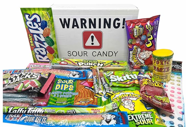 RETRO CANDY YUM Super Sour Candy Variety Pack - Assorted Sour Candy Box - Sour Candy Box for Birthday Gift Celebration, Thinking of You