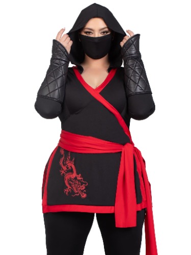 Plus Ninja Assassin Costume - Black/Red / 3X/4X