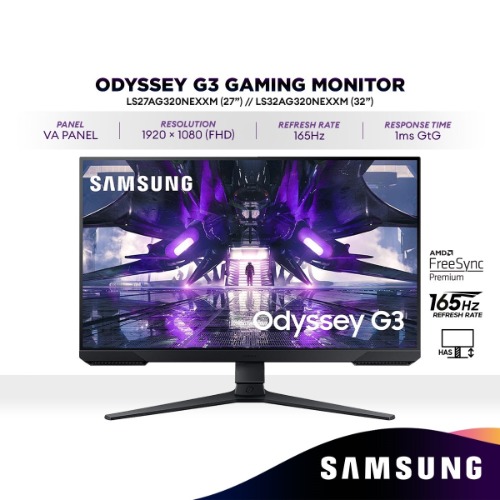 SAMSUNG Odyssey G3 Series 27" / 32" 165Hz Gaming Monitor | FreeSync Premium | VA Panel | LS27AG320NEXXM / LS32AG320NEXXM | 24"