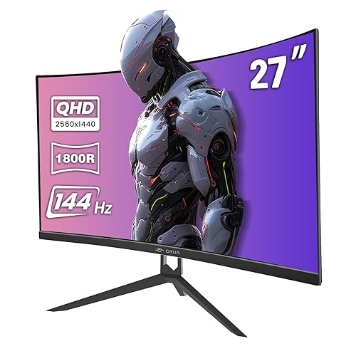 CRUA 27" Curved Gaming Monitor, QHD(2560x1440P) 144Hz/165Hz 99% sRGB Professional Computer Monitors, Support AMD FreeSync, Wall Mountable Installs(HDMI, DP)-Black - 27Inch - QHD 144Hz/165Hz - Black