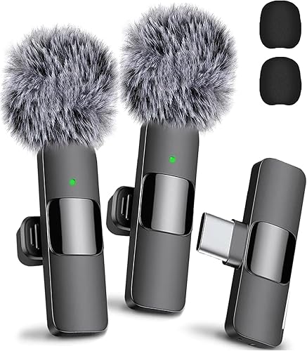 Mini Mic Pro - Wireless Microphone for iPhone, iPad, Android, Lavalier Microphone for Video Recording - 2 Pack iPhone Mic Crystal Clear Recording (for iPhone 15/16, Android) - For USB-C