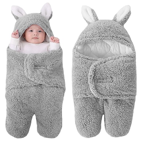 TURMIN Cute Baby Winter Sleeping Bag for Newborn, Thicken Cotton Blankets Plush Swaddle Wrap Blankets Unisex Newborn Clothes Baby Sleep Sack with Split Leg for Infant,Grey,3-6 Months