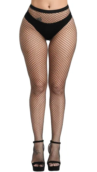Women's High Waisted Fishnet Stockings Elasticity Patterned Thigh High Suspender Pantyhose