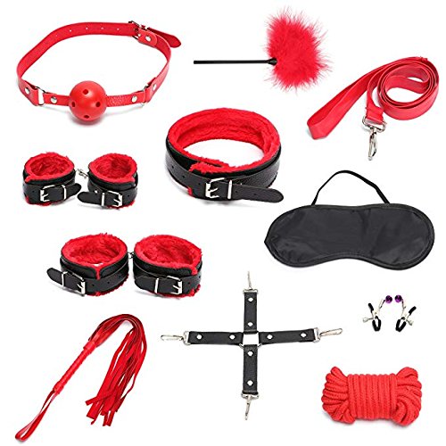 10 PCS Bondage Bed Restraints Set Adjustable Bondage Wear Under The Mattress Bed Restraints for Couples Sex Fetish Women to Fit All People and Sizes Bondage BDSM Sex Kit Set Bed Restraints by iZEN - Red and Black