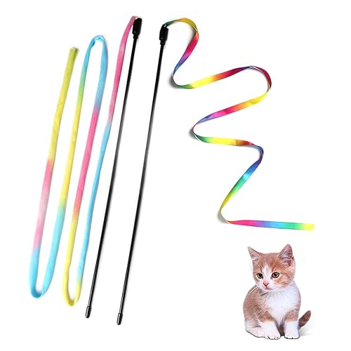 M JJYPET Cat Wand Toys, Interactive Kitten Toys for Indoor Cats,Colorful Cat Teaser Wand String for Cat Kitten Exercise Cat Stick Toy Cat Charmer-2Pcs - 2 PCS