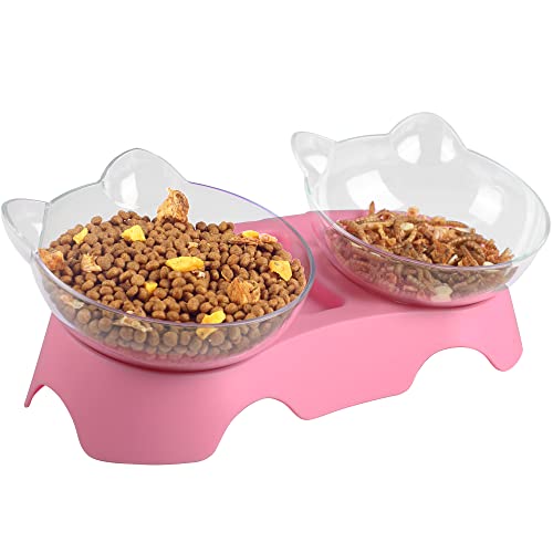 MILIFUN Cat Bowls, Cat Food Bowls Elevated Tilted, Anti Vomiting Kitty Bowls for Puppy and Bunny, Orthopedic Cat Bowls for Indoor Cats. (Pink) - Pink