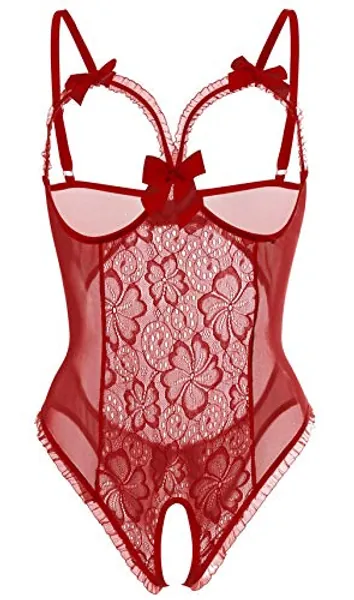 Lingerie for Women One-Piece Teddy Lingerie Bodysuit Lace Nightie - X-Large - Wine Red