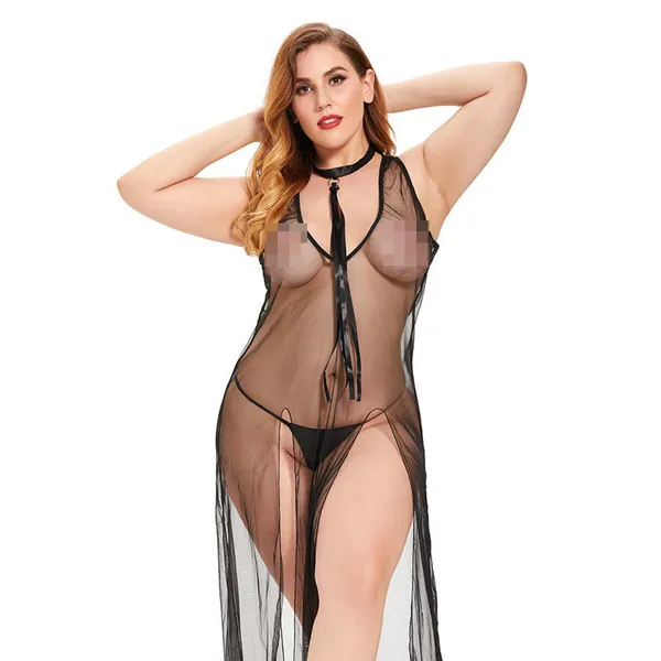 Plus Size Transparent Tulle Dress seductive Lingerie - 2XL / Black