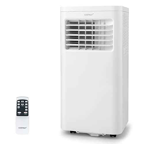 COSTWAY Portable Air Conditioner, 8000 BTU AC Unit with Built-in Dehumidifier, Fan Mode, Sleep Mode, 24H Timer, Remote Control, Window Installation Kit & Remote Control, Cools up to 250 Sq. Ft - White