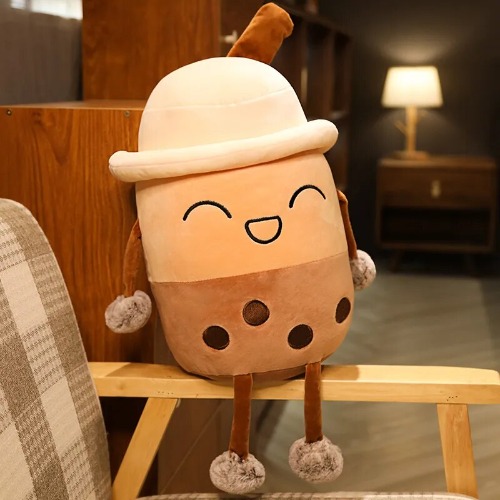 Cute Kawaii Cartoon Boba Bubble Tea Cup Pillow Plushie Toy - close eyes / 25cm