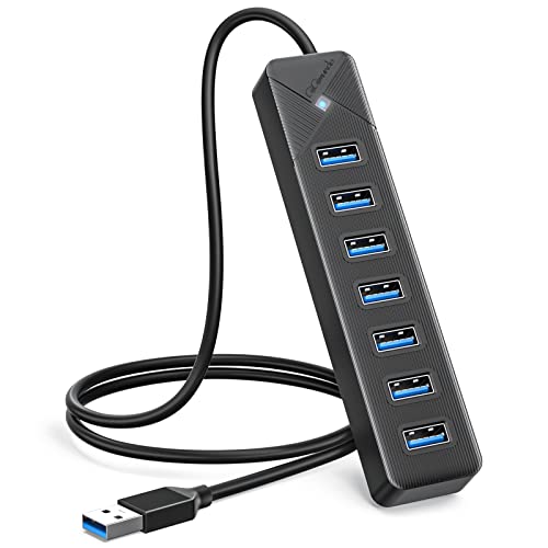 GiGimundo USB Hub 3.0, 7 Port USB 3.0 Hub für Laptop, mit 5V/3A Netzteil Port, USB Verteiler 3.0 mit LED Anzeige, Kompatibel mit MacBook, PS4, Surface Pro, Flash Drive, Mobile HDD (Schwarz 50cm Kabel) - Schwarz 0.5m Kabel