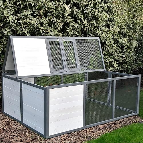 Mucola Freilaufgehege klappbar Kleintierstall Outdoor Ausbruchsperre Hasenstall 160x119x60cm Freigehege aus Holz mit Gitter Kaninchenauslauf Freilauf