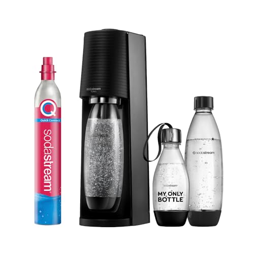 SodaStream Wassersprudler TERRA Vorteilspack mit CO2-Zylinder, 2x 1L spülmaschinenfeste Kunststoff-Flasche und 1x 0,5L spülmaschinenfeste Kunststoff-Flasche, Höhe 44cm, Schwarz - Schwarz