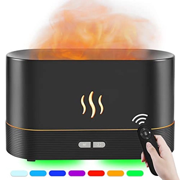 PLUWEL Flame Diffusers for Essential Oils Large Room-Upgraded 300ML Aroma Diffuser Humidifier with RGB Light-Remote Control for Home Office Shop Gym