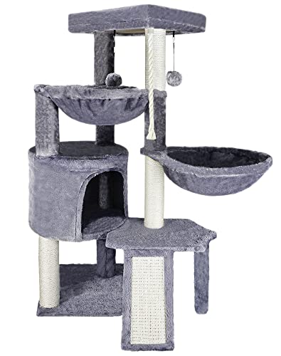 Xin Three Layer Cat Tree with Cat Condo and Two Hammocks,Grey - Grey