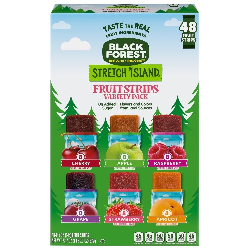 Black Forest Stretch Island Fruit Strips, Variety Pack (Cherry, Apple, Raspberry, Grape, Strawberry, Apricot), 0.5oz Strips (Pack of 48) - Variety 48 Count