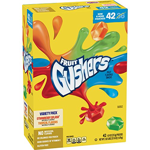 Betty Crocker Fruit Gushers, Strawberry Splash and Tropical, 0.9 Ounce (Pack of 42) - Strawberry Splash and Tropical - 0.9 Ounce (Pack of 42)