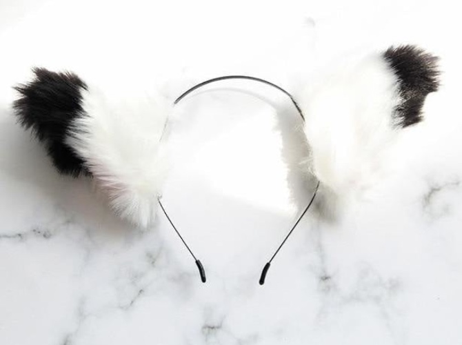 Furry Fox Ears - White w/ Black Tips