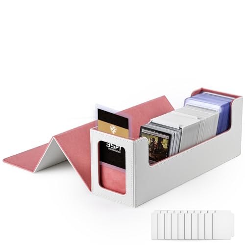 ZLCA MTG Card Deck Box with Display Window,Card Storage Box Holds 600+ Single-Sleeved Cards,Trading Card Case for Commander CCG/TCG/EDH(White&Pink) - White& Pink - 600+
