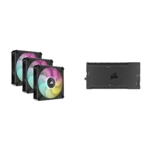 Corsair iCUE ML140 RGB ELITE, schwarz, 120 mm & iCUE COMMANDER CORE XT, Digitale Steuerung der RGB-Beleuchtung und Lüfterdrehzahl Schwarz