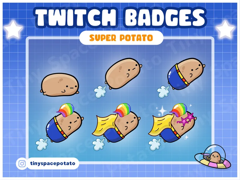 Sub Badge Twitch Super Potato (SET OF 6) bit badge cute twitch badges cute sub badges twitch emotes stream badges twitch bit badge
