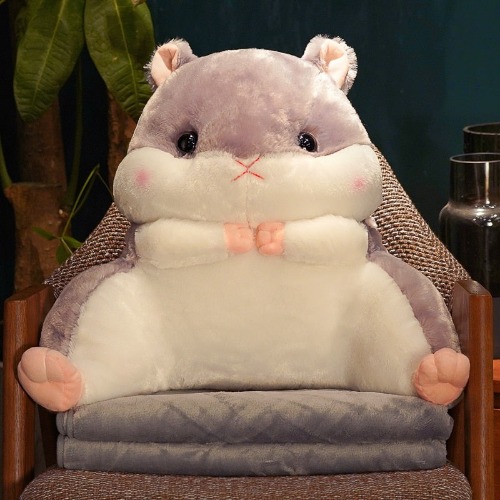 Hammy Plushie/Back Cushion (with Blanket + Hand Warmer) - Large: blanket + hand warmer (40% OFF) / Gray