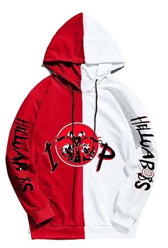 Iuene Unisex Hazbin Hotel Cosplay Color Matching Hoodie Hooded Pullover Sweatshirt Alastor Shirt Helluva Boss Coat Jacket - Large - Red-2