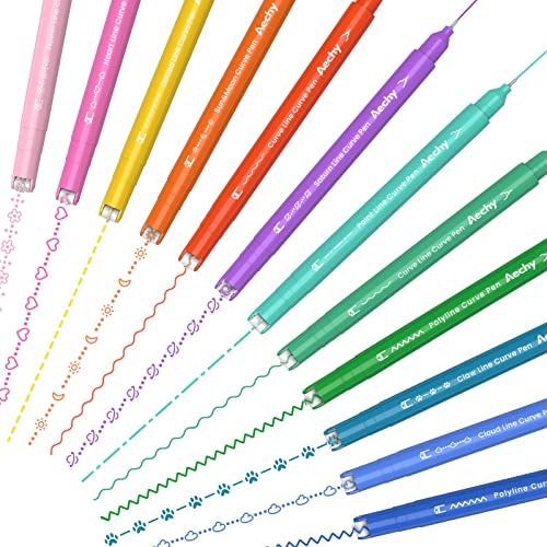 AECHY 12PCS Colored Dual Tip Pens with 10 Curve Shapes & 12 Colors for Journaling and Note Taking - 12 Colors Fine + Curve Tip