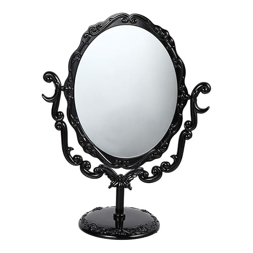 Lurrose 1Pc Vintage Desktop Mirror, Double Side Makeup Mirror Desktop Makeup Mirror for Vanity Dressing Table (Black)