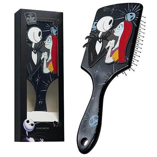 Disney Detangle Hair Brush for Women Teenagers Girls, Paddle Brush and Compact Mirror Set - Gifts for Girls (Jack & Sally Brush) - Jack & Sally Brush