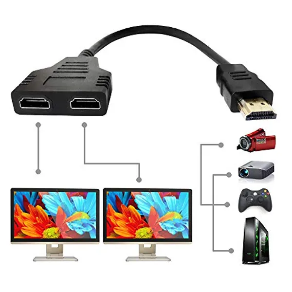 HDMI Cable Splitter 1 in 2 Out HDMI Adapter Cable HDMI Male to Dual HDMI Female 1 to 2 Way, Support Two TVs at The Same Time, Signal One in Two Out - Black