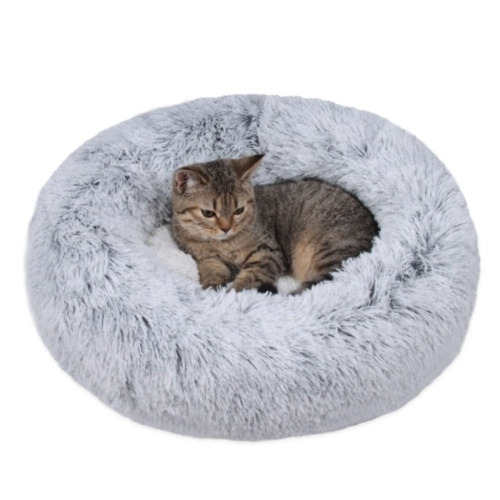 Pet Ultra Soft Long Plush Round Bed - Light Gray