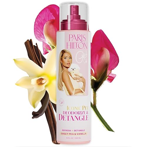Paris Hilton Dog Deodorizer & Detangler | Odor Neutralizing with Light Sweet Pea & Vanilla Scent for Fresh Grooming & Detangling - Sulfate-Free, Vegan, Hypoallergenic for All Pet Breeds 10oz/295ml - Sweet Pea & Vanilla