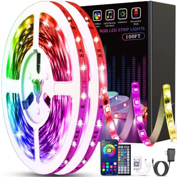 Tenmiro Led Lights for Bedroom 100ft (2 Rolls of 50ft) Music Sync Color Changing LED Strip Lights with Remote and App Control RGB LED Strip, LED Lights for Room Home Party Decoration