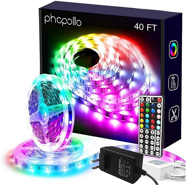 phopollo Led Lights 40ft for Bedroom RGB Color Changing Led Lights Kit with Power Supply and Remote