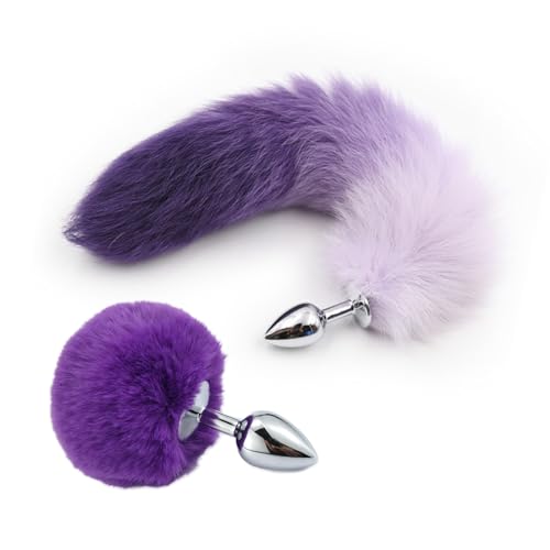 2PCS/Sex Fox Tail Anal Sex Toys Butt Plugs Anal Plug Sex Toys for Women Man Adult Couples Anal Toys Adult Sex Toys for Couple Anal Training - Purple