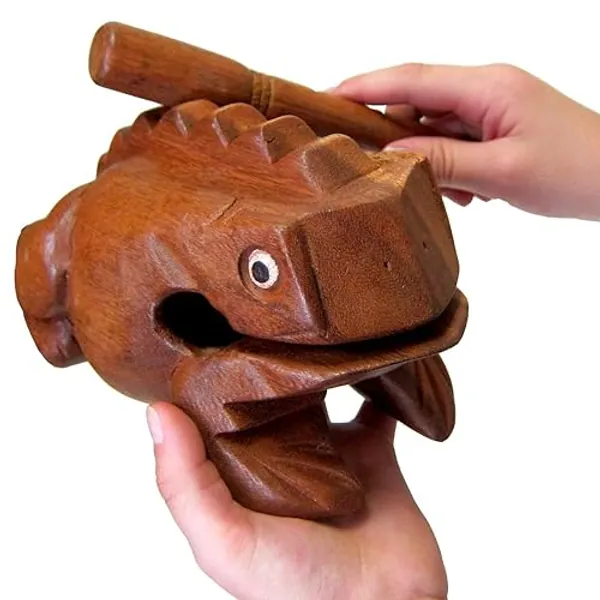 Deluxe Extra-Large 8" Wood Frog Guiro Rasp - Percussion Musical Instrument Tone Block - Wooden Instrument with Stick, Noise Maker by World Percussion USA - 8" Deluxe Extra Large