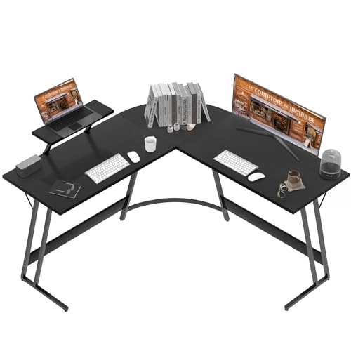 Devoko Escritorio en Forma de L 130×130cm Escritorio de Esquina con Soporte de Monitor, Escritorio de Ordenador para Oficina y Juegos, fácil de Instalar - 130_x_130_cm - Negro
