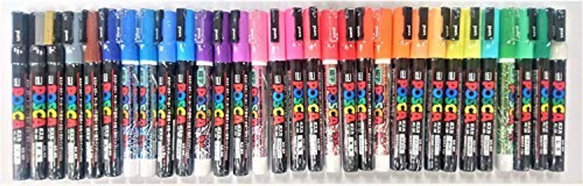 Uni Posca Paint Marker Pen, Fine Point(PC-3M), 31 Colors(24 Colors & 7 Glitter Colors) Set with Original Vinyl Pen Case - 