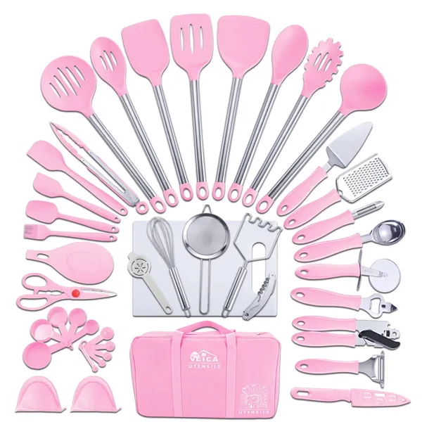 VEICA,kithcen Utensil set 43 Cooking Utensils Set With Storage Bag Nylon and Stainless Steel Utensils Set Kitchen Tool Set,Baking Set Kitchen Set Spatula Set Kitchen Gadgets Kitchen Accessories